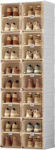 Vista 10 de ANTBOX Caja de almacenamiento organizadora de zapatos, zapatero plegable portátil para armario con puerta transparente magnética, contenedores