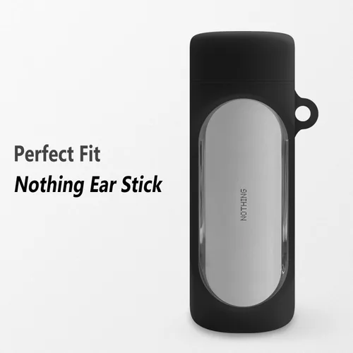 Vista 2 de Geiomoo Funda de silicona compatible con Nothing Ear Stick, cubierta protectora con mosquetón (negro)