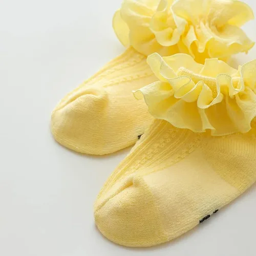 Vista 7 de Calcetines de princesa para recién nacidos, con volantes de encaje, para niñas pequeñas