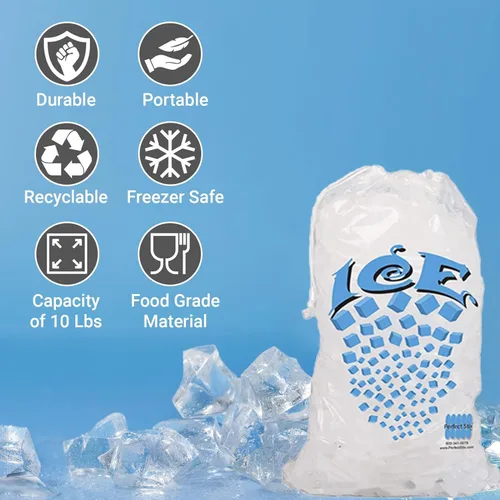 Vista 2 de Bolsas de hielo con cordón de 10 libras - Caja de 300