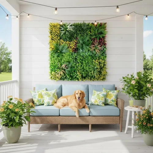Vista 6 de Fondo de pared de césped artificial de 40 x 40 pulgadas, paneles de plantas falsas para pared verde UV-Anti Greenery Backdrop Wall, Faux Boxwood
