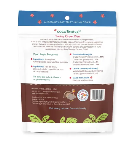 Vista 7 de CocoTherapy Bocados de órgano de pavo paquete de 3, 3 onzas cada uno