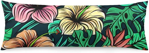 Vista 13 de Funda de almohada corporal de hojas de Monstera tropicales de 20 x 54 pulgadas, funda de almohada personalizada con hojas de palma de selva