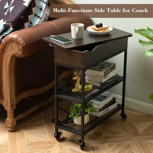 Vista 6 de Hadulcet Mesa auxiliar enrollable con almacenamiento y parte superior Negro Nuez (Black Walnut)