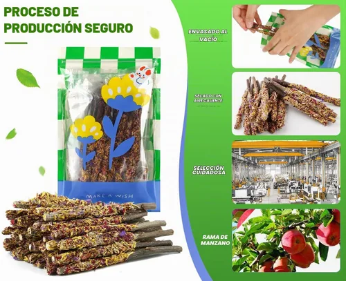 Vista 6 de Abizoo Juguetes masticables de conejito para conejos, 18 palitos de madera de manzana natural con pétalos, buenos para chinchillas, cobayas