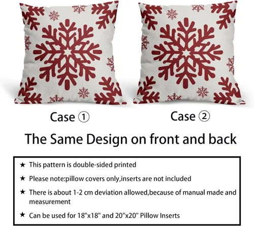 Vista 94 de Fundas de almohada decorativas de Navidad negras 40x40 cm con copos de nieve blancos de Navidad, juego de 2, temática rústica de invierno