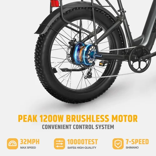 Vista 2 de VELOWAVE Bicicleta eléctrica de 26 pulgadas con neumático grueso Ebike eléctrica para adultos con 750 W (pico 1000 W) motor sin escobillas 48 V 15