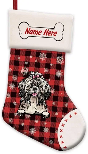 Vista 59 de Foto personalizada, Feliz Navidad, búfalo rojo, a cuadros, feliz perro, calcetín de Navidad, copo de nieve, decoración de vacaciones, calcetín