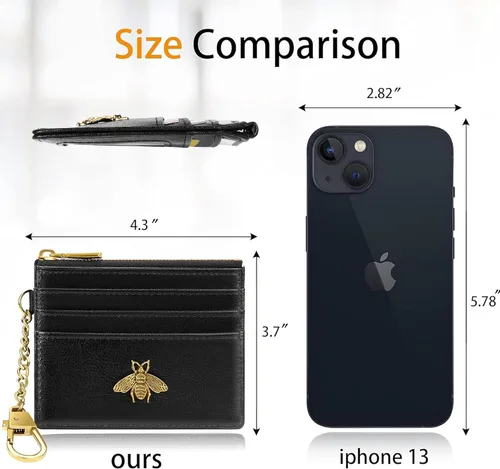 Vista 6 de SEAVILIA Tarjetero llavero cartera para mujer con ventana de identificación RFID monedero regalo abeja delgada minimalista pequeña cartera
