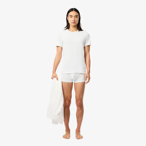 Vista 6 de Lacoste Paquete de 3 camisetas Essentials de cuello redondo de ajuste regular 100% algodón para hombre, Blanco