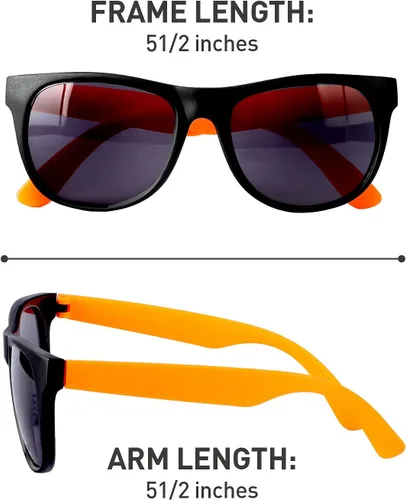 Vista 4 de Paquete de 48 lentes de sol de neón de 12 colores con lentes oscuros, estilo de los años 80 para recuerdos de fiesta, fiesta en la piscina a granel