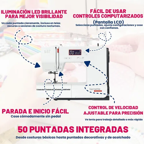 Vista 2 de Bernette Máquina de coser computarizada B37 con pantalla LCD Costura