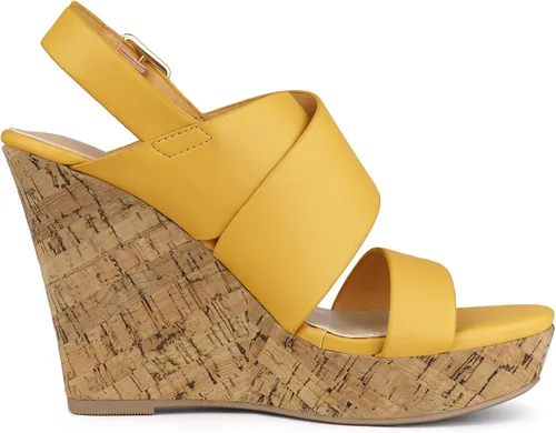 Vista 6 de Allegra K Sandalias de cuña con plataforma de madera para mujer