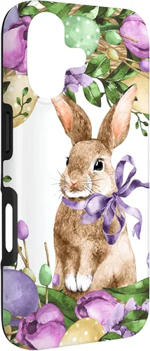 Vista 3 de Floral Easter Bunny Wreath Decor for Women Cute Easter Day Case for iPhone 17