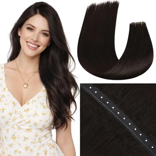 Vista 44 de Moresoo Extensiones de cabello humano real para coser, color negro natural