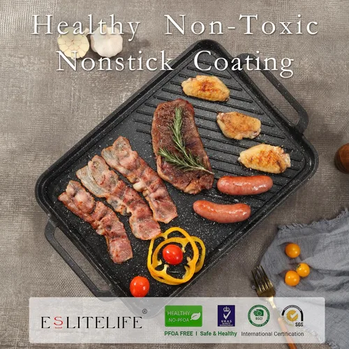 Vista 3 de ESLITE LIFE Sartén antiadherente de 11 x 17 pulgadas para cocinar en interiores y exteriores, versátil sartén grande de inducción 2 en 1