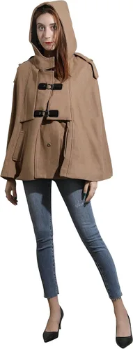 Vista 4 de CHARTOU Lindo poncho de lana con capucha y manga de murciélago para mujer