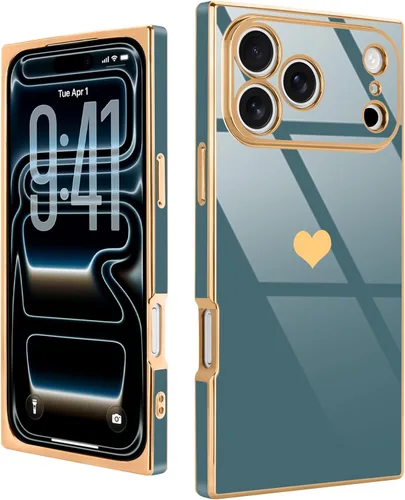 Vista 66 de Compatible con iPhone 12 Funda Rectangular Bonita Chapado Dorado Lujo Corazón de Amor Funda de Teléfono para Mujeres Niñas A Prueba de Golpes