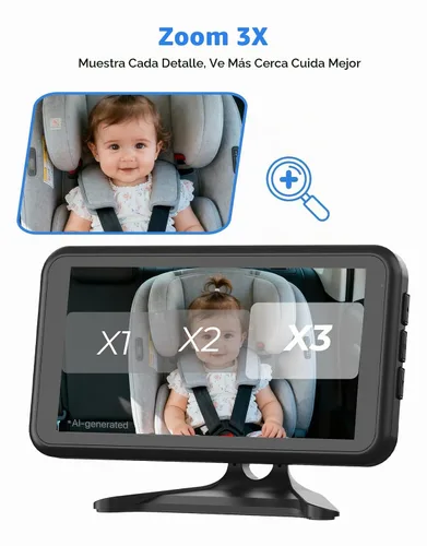 Vista 3 de LUCKVIEW BM2A - Cámara de coche para bebé, zoom 3X para ver al bebé claramente, pantalla 1080P de 5.2 pulgadas y visión nocturna IR automática