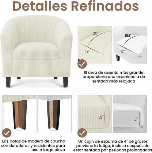 Vista 9 de Yaheetech Silla de Terciopelo Barril, Silla Decorativa Tapizada de Club, Silla Redonda con Cojín Suave para Sala de Estar, Dormitorio, Sala
