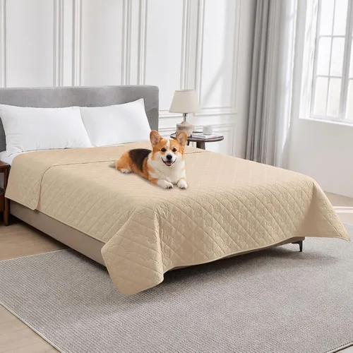 Vista 25 de PAWFINITY Funda de cama impermeable para perros, manta para mascotas lavable para colchón Gris