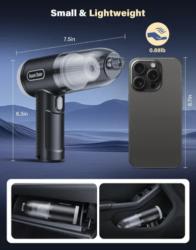 Vista 8 de Aspiradora portátil inalámbrica para automóvil, 9000 Pa, mini aspiradora de mano de alta potencia con la mejor succión, soplador de aire 4 en 1