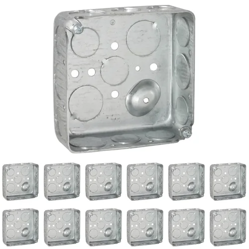 Vista 9 de Caja Eléctrica Cuadrada de 4'', Construcción Dibujada, Diez 1/2'' y Seis 3/4'' Knockouts, Suelo Elevado, 21.0 Cu. in. Capacidad, 1-1/2'' Profundo