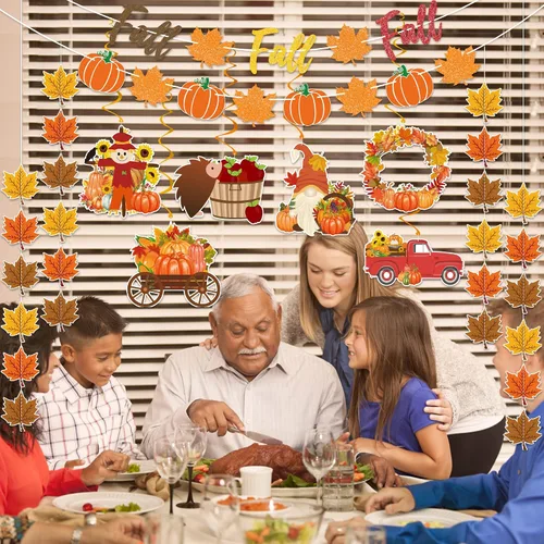 Vista 4 de Suministros de decoración de fiesta de otoño, NO DIY, el juego de decoración del hogar de otoño incluye pancarta de otoño con purpurina, guirnalda