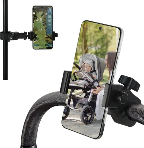 Vista 8 de ONEDONE Soporte universal para teléfono para cochecito, carrito de golf, carritos de compras, scooter, soporte para teléfono celular, usos