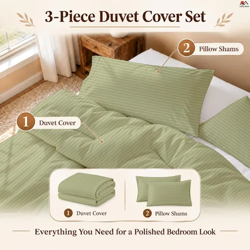 Vista 14 de ARlinen Juego de funda de edredón de tamaño individual, 100% algodón egipcio, juego de ropa de cama de 3 piezas con cierre de cremallera, incluye 1