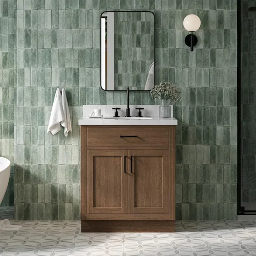 Vista 81 de ARIEL Hepburn - Tocador de baño de 30 pulgadas con fregadero, madera maciza, encimera y protector contra salpicaduras de cuarzo blanco puro de 1.5