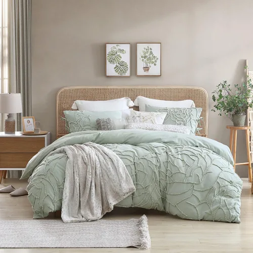Vista 3 de Peri Home Juego de edredón y fundas de almohada de 3 piezas, 100% algodón, color verde chenilla rosa, matrimonial/queen
