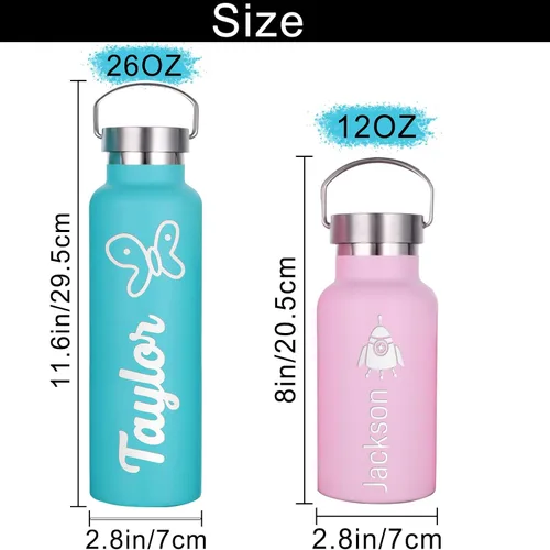 Vista 5 de Botellas de agua personalizadas con tapa de popote de 12/26 onzas, botella de agua deportiva aislada personalizada con grabado láser, botella