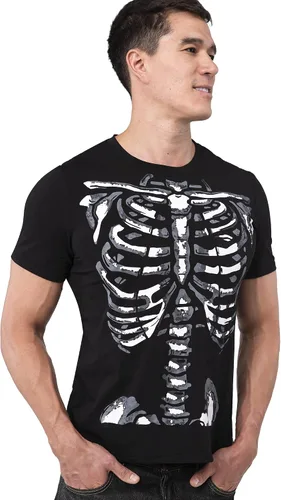 Vista 3 de Spooktacular Creations Camiseta de esqueleto de Halloween para hombre disfraz divertido con estampado negro para adultos fiesta de disfraces