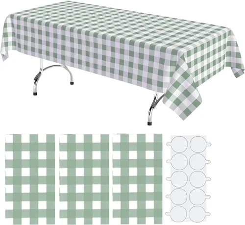 Vista 21 de Paquete de 2 manteles de plástico blanco, 108 x 54 pulgadas, manteles rectangulares desechables bohemios para bodas, pícnics y fiestas