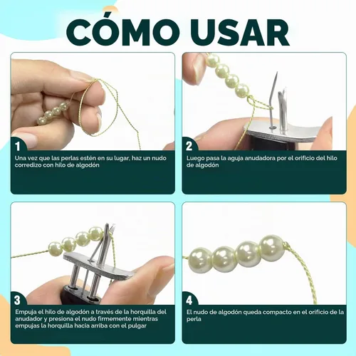 Vista 5 de INDIVSHOW Kit de herramientas para anudar cuentas con 5 tarjetas, hilo de cordón de cuentas de seda 100% natural para hacer joyas de perlas