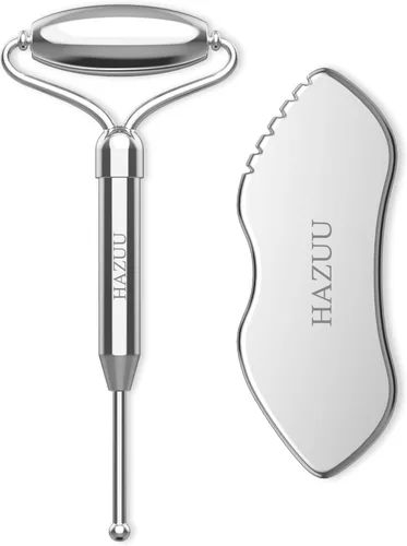Vista 10 de Rodillos de acero inoxidable Gua Sha y cara - Rodillo de metal para ojos y cuello, herramientas de masaje facial antienvejecimiento, kit de Jgs-1