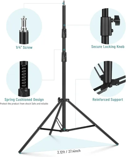 Vista 4 de Paquete de 2 soportes de luz y trípode de aluminio resistente, 9.2 pies/110 pulgadas, funda de transporte, HTC Vive, luces de anillo LED, compatible