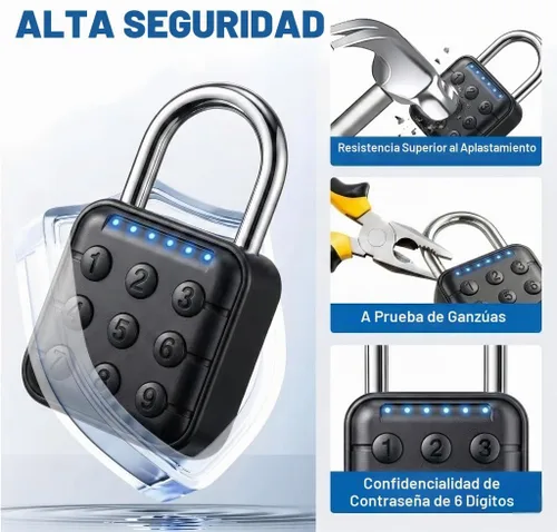 Vista 3 de Candado de combinación: cerradura de combinación con código de 6 dígitos, candado digital con entrada sin llave, cerradura de aleación de zinc