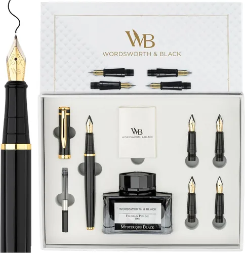 Vista 16 de Wordsworth & Black Luxury Fountain Pen Set for Writing, 6 Nibs, Blue Cromo azul