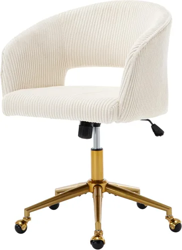 Vista 21 de Sillas de escritorio para oficina en casa Westice, silla de escritorio de terciopelo moderna, silla giratoria de tocador con base dorada ajustable
