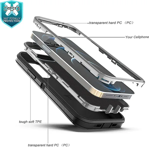 Vista 5 de YmhxcY Funda para iPhone 11 Pro Max, a prueba de golpes, a prueba de caídas, a prueba de polvo, 3 capas, duradera, funda de teléfono de protección