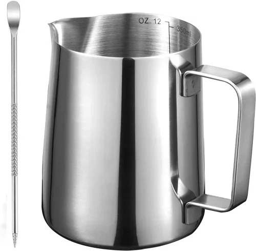 Vista 10 de Jarra espumadora de leche espresso de 12 oz/20 onzas, jarra espumadora de leche de acero inoxidable 304 para hacer café, café con leche, arte
