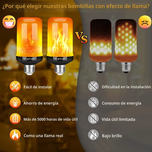 Vista 7 de Y- STOP Bombillas de llama mejoradas, 4 modos de luz parpadeante para exteriores con efecto invertido, bombilla de llama de base E26