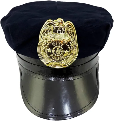 Vista 2 de Sombrero de policía Jacobson Sombrero Company con insignia de plástico brillante oro, color negro