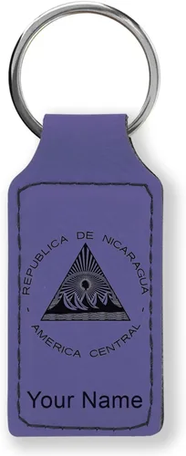Vista 24 de LaserGram Llavero rectangular, bandera de Nicaragua, grabado personalizado incluido, Bambú