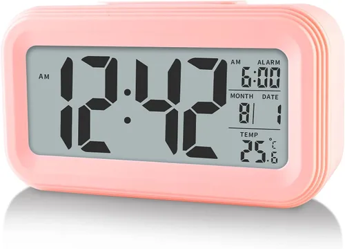 Vista 7 de Reloj despertador digital con temperatura interior, funciona con pilas, modelo con función de repetición, pantalla de 12/24H para dormitorios