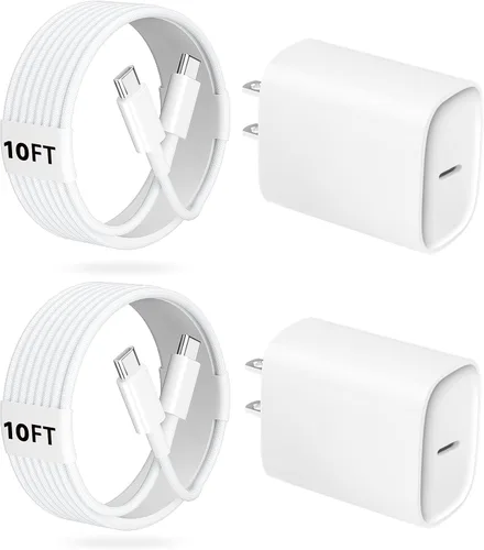 Vista 17 de Cargador para teléfono 17, 16, 15 Pro, carga rápida, 20 W, USB C, bloque de carga rápida con cargadores tipo C de 6.6 pies de largo, cable de carga