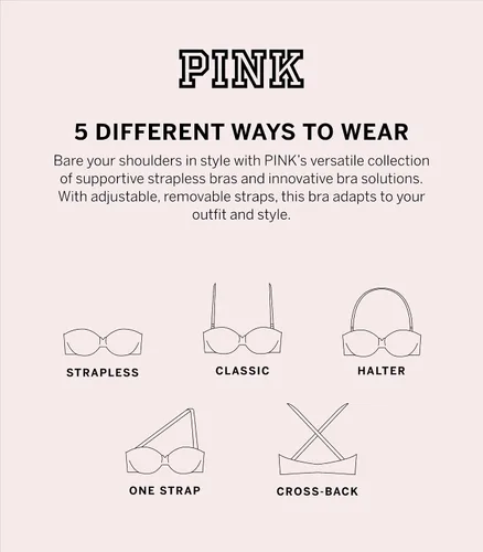 Vista 5 de Victoria's Secret Brasier sin tirantes push up rosa para mujer, color rosa (32A-38DD)