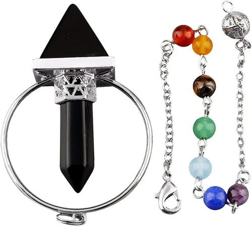 Vista 3 de TUMBEELLUWA Cristal curativo Cuarzo 7 Chakra Péndulo Dowsing Piedra Reiki
